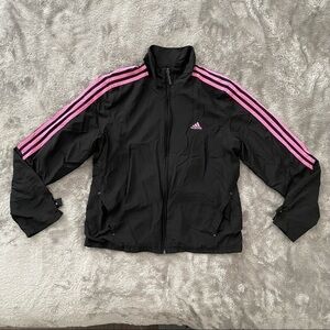 Adidas Classic 3-Stripe Zip-Up Windbreaker Black Pink Girls Size Medium (M)